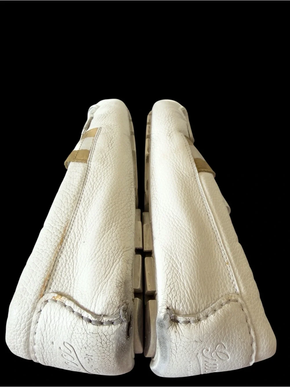 Vintage Gucci Men's White Leather Slip-On Loafers Sz 8.5 Quiet Luxury Summer
